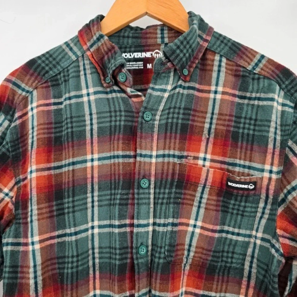 Wolverine‎ Mens Plaid Flannel Long Sleeve Button Up Shirt Green Red Size Medium